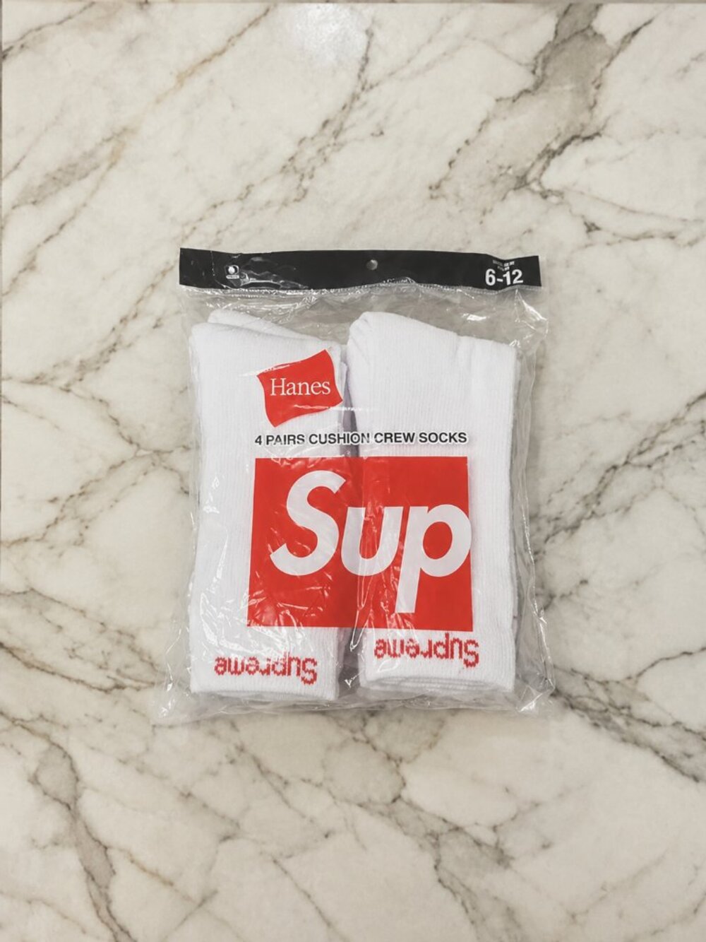 Supreme White Socks with Red Logo - 4 Pack Cushion Crew